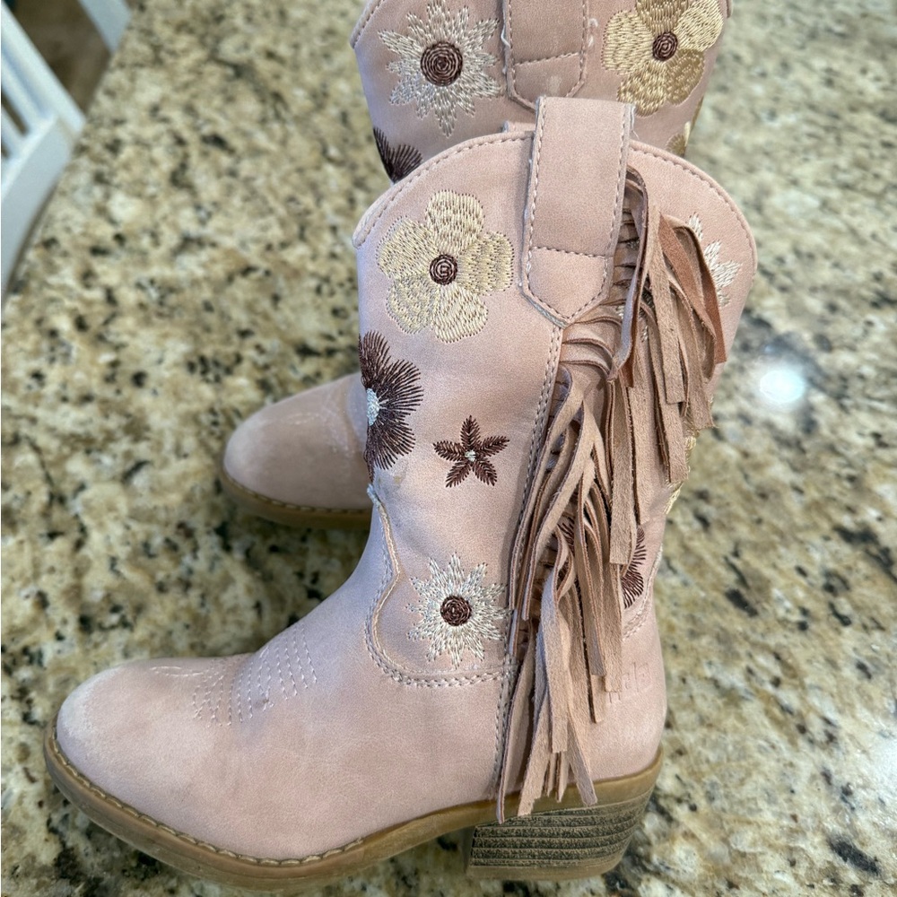 Kids Pink Fringe Western Boots